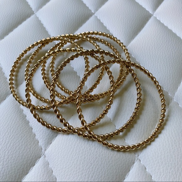 Twisted Gold Bangle Stack Bracelet Bangle Set Costume Jewelry Minimal - Picture 2 of 5